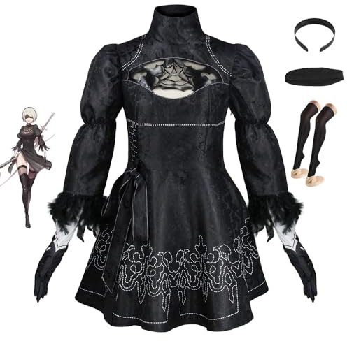 Bocguy 2B Cosplay Kostüm Party Bühnenauftritt Kostüm Erwachsene, Anime Cosplay Damen Outfits, Halloween Karneval Fasching Party