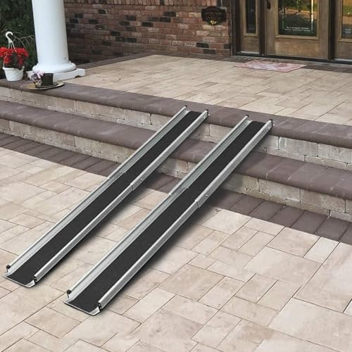 Warmiehomy Rollstuhlrampen mit Tragetasche, tragbar, Teleskop-Schwellenrampen für Rollstuhl, 122 x 19 cm, 272 kg Tragkraft, Haustüren, Treppen, Rampen, 2 Stück