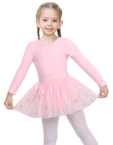 Sunny Fashion Mädchen Kleid 2 Stück Basic Rosa Trikot Rückenfrei Ballett Fitnessstudio Kreuz und quer Gr. 98-104,Rosa Schmetterling,98-104