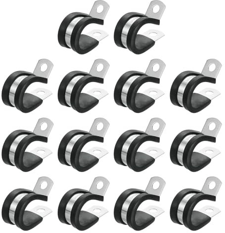 Sourcing Map 3/4 (18mm) Cable Clamp, 14Pcs, Black, Stainless Steel, Rubber, R Shape, Insulated, Pipe Hose Wire Cord Installation