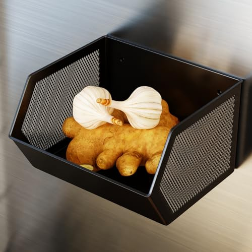 WOCHUANGSI Magnetic Fruit Basket for Fridge, Magnetic Spice Rack for Refrigerator, Seasoning Organizer, Kitchen Gadgets, Refrigerator Organizers and Storage, Metal, 1 Pack (Black, Small)