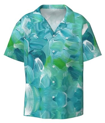 Chemise décontractée à manches courtes pour homme avec motif peinture à l'huile bleue, Noir , L