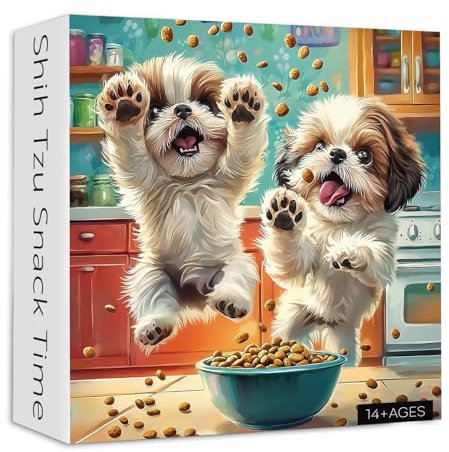 PICKFORU Shih Tzu Snack Time Puzzles for Adults 1000 Pieces, Funny Dog Kitchen Jigsaw Puzzle, Challenging Difficult Unique Cute Puppy Theme as Wall Decor