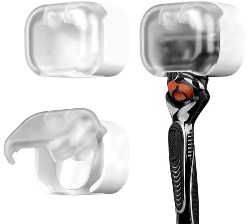 Linkidea 2er-Set Wandhalter für Rasierer mit Abdeckung, selbstklebender Rasierhalter für Badezimmerwand, staubgeschützte Aufbewahrung für Gillette Fusion 5, Dorco Pace 6, Harry's (Weiß)