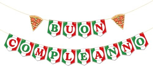 Buon Compleanno Banner - Ghirlanda di compleanno a tema italiano - Decorazioni per feste di buon compleanno - stampato colorato