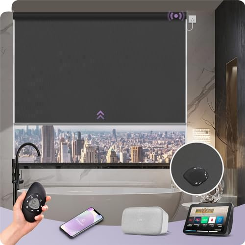 Smart motorisierter Verdunkelungsrollo für Fenster, wasserdicht, kompatibel mit & Google, maßgeschneiderter ferngesteuerter dunkelgrauer Sichtschutz