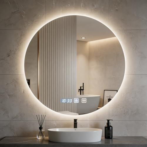 Worshow Bathroom Mirror with LED Lights, 60cm LED Illuminated Mirror with Anti-Fog, 3 Color Dimmable Wall Mounted Vanity Mirrors - Touch Control, Memory, HD Tempered Glass, IP44 Make Up Backlit Mirror