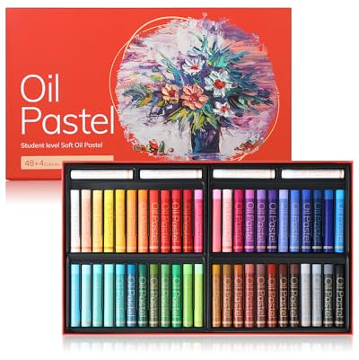 Ölpastellkreide 48 Farben plus 4 weiße, lebendige Farben, extra weiche Ölkreide, einfaches Mischen und Schattieren, langlebige Oil Pastels, geeignet für Künstlerbedarf, für Künstler und Studenten