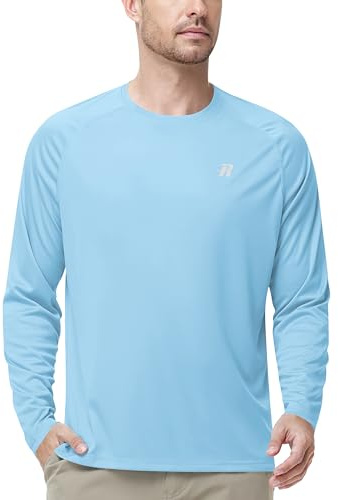 Runhit Men’s Rash Vest Long Sleeve UPF 50+, Quick Dry Lightweight UV Sun Protection Swim Top, SPF Breathable T-Shirt for Running Fishing Hiking & Outdoor