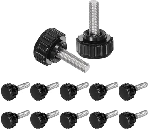 12 Pieces Knurled Thumb Screws M4 x 10mm, Black Carbon Steel Hand Grip Knobs for Monitor Mount, Threaded Clamping Bolts Replacement for Electronic Equipment DIY Projects