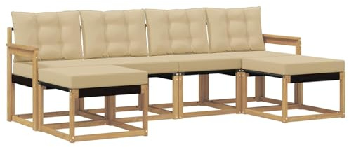 vidaXL Outdoor-Sofagarnitur mit Kissen 6 pcs Weiß und Beige, Garten Ecksofa, modernes Möbel für draußen, langlebige Liege, Coole Sitzgelegenheit auf der Terrasse
