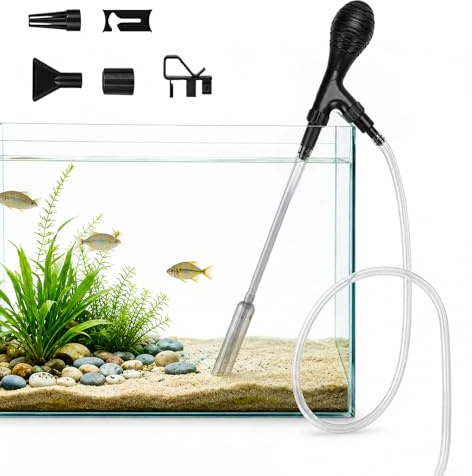 BYZESTY Aquarium Changer l'eau, Aspirateur d'aquarium avec 3 Embouts, Tuyau de 2 m et Support de Tuyau, Aquarium Changeur d'eau, Aspirateur Aquarium pour Changer l'eau et Nettoyer Le Sable