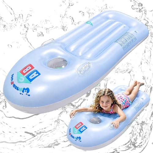 Shyllin Schwimmbrett Bodyboard Aufblasbar, Surfbrett Bodyboard mit Griffen, Schwimmhilfe Aufblasbar Kinder, Aufblasbares Bodyboards für Strand, Wasserrutschbahn, Pool - 118 x 52cm (Blau)