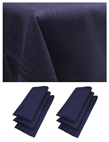 6er Pack Servietten 44cm x 44cm + Tischdecke 100% Baumwolle in Blau
