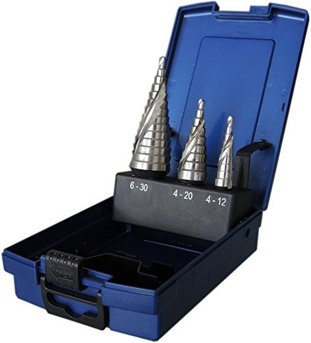 3-tlg. Stufenbohrer-Satz HSSE CO 5% Cobalt legiert, 4-12 4-20 + 6-30 mm, spiral genutet