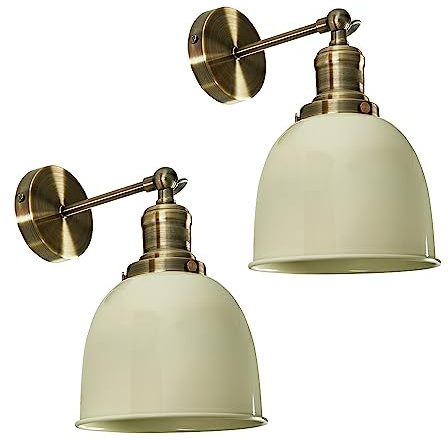 MiniSun | Retro Style Antique Brass Wall Lights with Gloss Cream Dome Shades | Wall Spotlights, Home Décor & Improvement Essential | Set of 2 | Includes 4W LED Bulbs [2700K Warm White] | Mains Wired