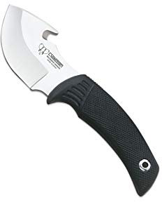 Cudeman Cuchillo 137-H hoja de acero inoxidable ACX-380 de 7,5 cm empuñadura de caucho negro de 10,5 cm para caza, pesca, supervivencia y bushcraft + Portabotellas regalo