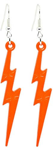 Bluebubble LUCKY LIGHTNING Flash Bolt Dangle Earrings on Gift Card (Bright Orange Tang)