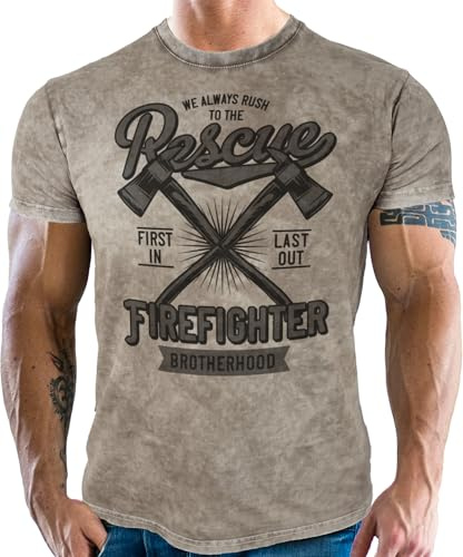 Herren Feuerwehr T-Shirt Used Look: Firefighter Brotherhood - First in Last Out