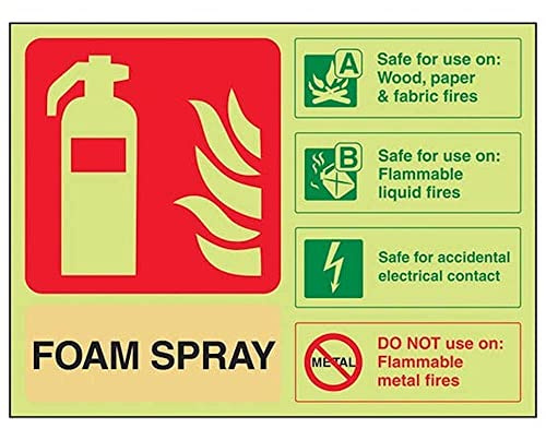 V Safety Glow In The Dark Foam Spray Id Electrical Safe Fire Extinguisher Sign - 200mm x 150mm - Self Adhesive Vinyl