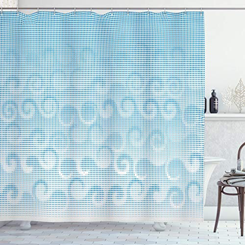 ABAKUHAUS Abstrakt Duschvorhang, Spiral-Kreis-Punkte, Stoffliches Gewebe Badezimmerdekorationsset mit Haken, 175 x 200 cm, Hellblau