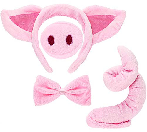 Schwein Kostüm Set Schwein Ohren Nasen Schwanz und Fliege Rosa Schwein Kostüm Kit Zubehör für Kinder