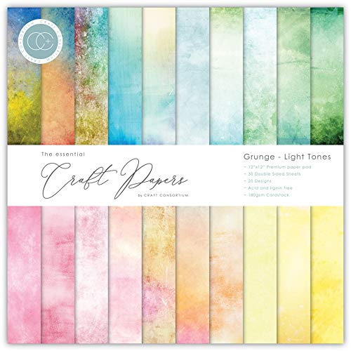 Craft Consortium Double-Sided Paper Pad 12X12 30/Pkg-Grunge-Light Tones, 20 Designs