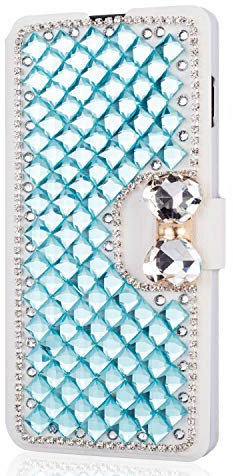 HongHushop Rhinestone Bling Diamond PU Leather Case for iPhone 11 Pro Max Card Slots Magnetic Flip Stand Wallet Glitter Cover Case for iPhone 11 Pro Max - Sky blue