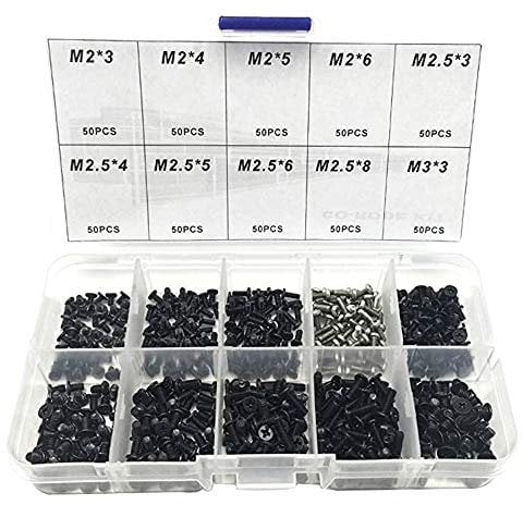 Schrauben Set 500PCS M2 M2.5 M3 Schrauben Kit PC, Schrauben Sortiment Set, Laptop Notebook Computer Schrauben Kit für IBM HP Dell Samsung Sony Toshiba Gateway Acer Lenovo Schwarz Silber