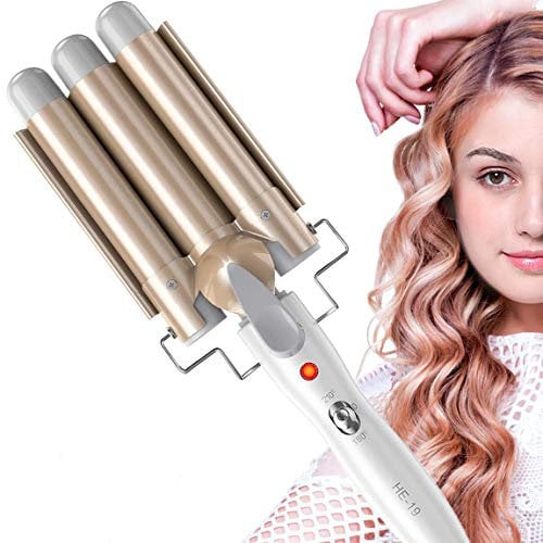 3 Barrel Hair Curler, 25mm Waver Iron With Adjustable Temperature Control for Long or Short Styling, Large Wave Ceramic Wide Crimpers, Gold