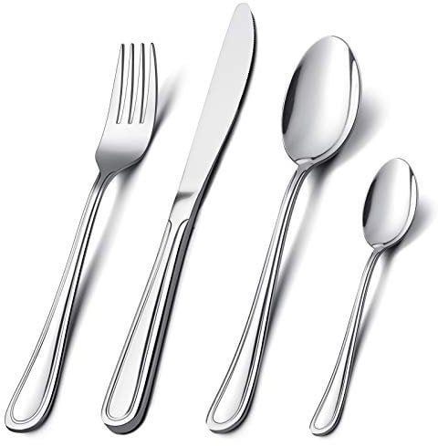 Homikit Cutlery Sets, Stainless Steel 24 Piece Cutlery Set, Metal Fork Knife Spoon Set Ideal for Home/Travel/Christmas, Silver Dinnerware Flatware Sets for 6, Mirror Finished & Dishwasher Safe