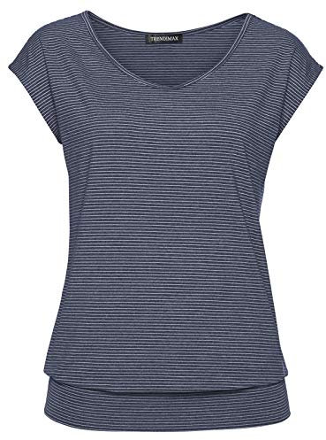 TrendiMax Damen T-Shirt Kurzarm Streifen Shirt Sommer Oberteil Casual Bluse Tops Basic Tee, Blau, XL