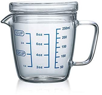 250ml Glass Measuring Cup Set Heat-Resisting Glass Measuring Cup Scale Microwave Measuring Cup Jug with Lid Ounce Measure Cup Jug for Holding Flour Powder or Liquid, Easy to Read Measurements