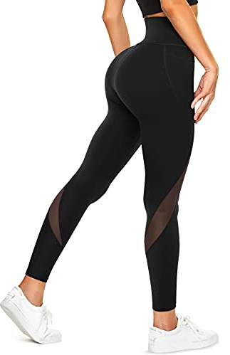 TrainingGirl Mesh-Leggings für Frauen, hohe Taille, Yogahose, Workout, Laufen, bedruckte Leggings, Fitnessstudio, Sportstrumpfhose mit Taschen