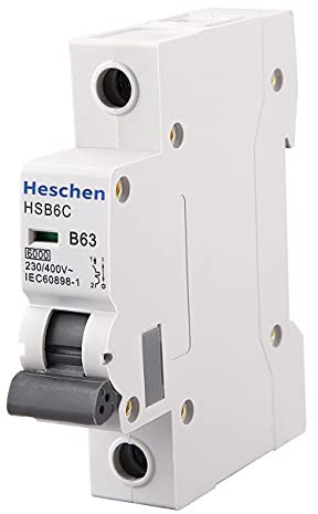 Heschen Leitungsschutzschalter HSB6C, 63 Ampere Strom, 1-polig, Typ B, 6 kA Schaltleistung, DIN-Schienenmontage
