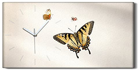 Coloray Uhr auf Leinwand - Weiße Hände - Dekoration Wand Uhr Segeltuch Ohne Tickendes Geräusc Wohnzimmer Kunst - Käfer Insektenschmetterling.