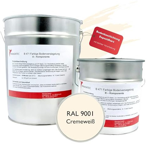 MANADATEC 2k Epoxidharz Bodenbeschichtung 5kg I RAL 9001 Cremeweiß I Lösemittelfrei, Umweltfreundlich & Geruchsneutral I Beschichtung für Garagen- & Kellerböden I Hohe Schlagfestigkeit