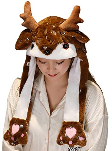 BYNYXI Weihnachten Plüschhut, Beweglichen Ohren Hut Damen Lustig Weihnachtsmütze mit airbag Roter Weihnachtsmann Elch Schneeman Weihnachten Mütze Plüsch Ohr Hut Partyhut Cosplay für Erwachsene Kinder