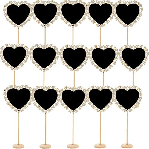 Pack von 15, Youngine Mini Chalkboards Karten mit Staffelei-Stand für die Kennzeichnung von Erinnerungen, Hochzeiten Tischkarten, Food Signs, Party Supplies (Herz)