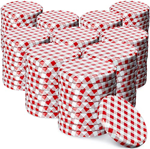 KADAX 100er Set Schraubdeckel TO66 ⌀ 66mm Rot Kariert – Twist-Off Ersatzdeckel für 235-900ml Einmach- & Marmeladengläser | Luftdicht & Spülmaschinenfest