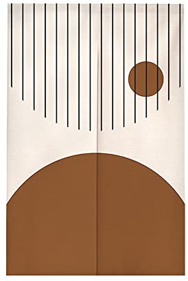 Surwin Rideau de Porte Japonais Long Tapisserie Noren en Lin Géométrie du Cercle Fenêtre Rideaux Panneau Tenture Tapisserie Décoration pour Cuisine Chambre Maison (90x120cm,Marron)