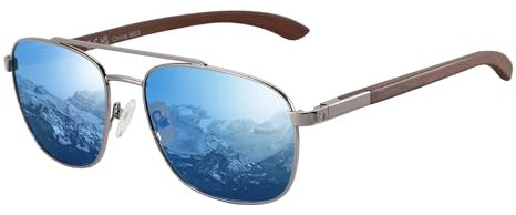 ZENOTTIC Sonnenbrille Herren Damen Polarisiert Pilotenbrille Retro Holz Und Metall Material UV 400-Schutz
