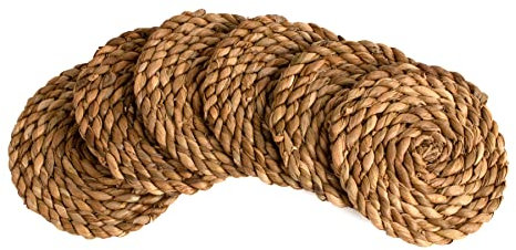 KAZI Essentials Lot de 6 dessous de verre bohème pour boissons en raphia tissé en osier naturel, respectueux de l'environnement, fait à la main par des artisans africains, cadeau de pendaison de