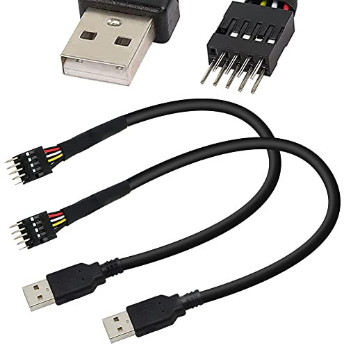 Xiatiaosann 2er-Pack 9-poliger USB-IDC-Motherboard-Stecker auf einzelnen USB 2.0-Typ-A-Stecker, Verlängerungskabel, Adapter, Konverterkabel, 7,8 Zoll (20 cm)