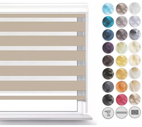 Premium Rollos für Fenster Ohne Bohren I Doppelrollo Klemmfix Ohne Bohren I Fenster Rollos für Innen I Rollo 35x150cm - Sandstrand