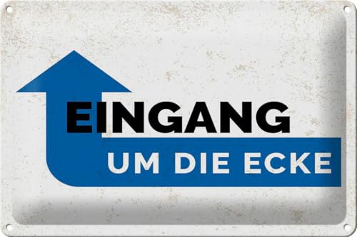 FEMER Blechschild Hinweis Eingang um die Ecke 30x20cm