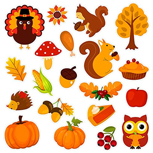 40 PCS Thanksgiving Thick Gel Cling Autumn Window Gel Clings Decals Stickers for Kids, Toddlers and Adults Home Airplane Classroom Nursery Fall Party Supplies Decorations Removable and