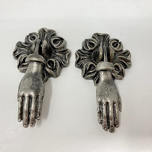 Victorian Style Pair (x 2) Vintage Hands Iron Drawer Pulls, French Chic, Cabinet Door Handle, Door Knob (Antique Pewter)