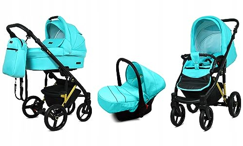 BabyLux® Kinderwagen Set 3 in 1 - UZO - incl. Babywanne, Buggy Sportsitz, Auto-Babyschale - Autositz - Kinderwagenset - Kombikinderwagen mit Wickeltasche, Regenschutz usw.