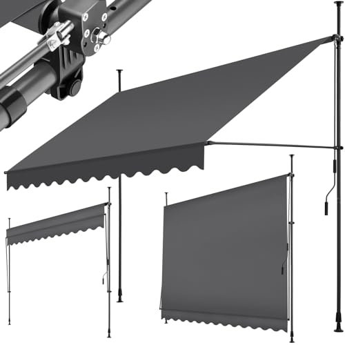 tectake® Toldo Terraza Manual Regulable en Altura con Manivela, Toldo Balcón sin Taladros, Extensible Terraza, Resistente a Rayos UV, Protección Solar y Repelente al Agua - 300 cm - Negro/Gris